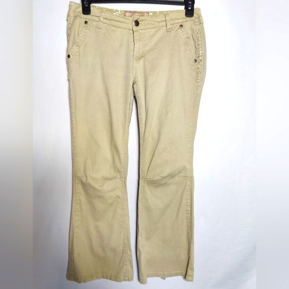 Vintage Candie's Low Rise Flared Capris with Crystal Embellishments, Tan, Size 7